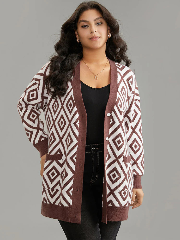 Supersoft Essentials Geometric Button Through Cardigan | Bloomchic