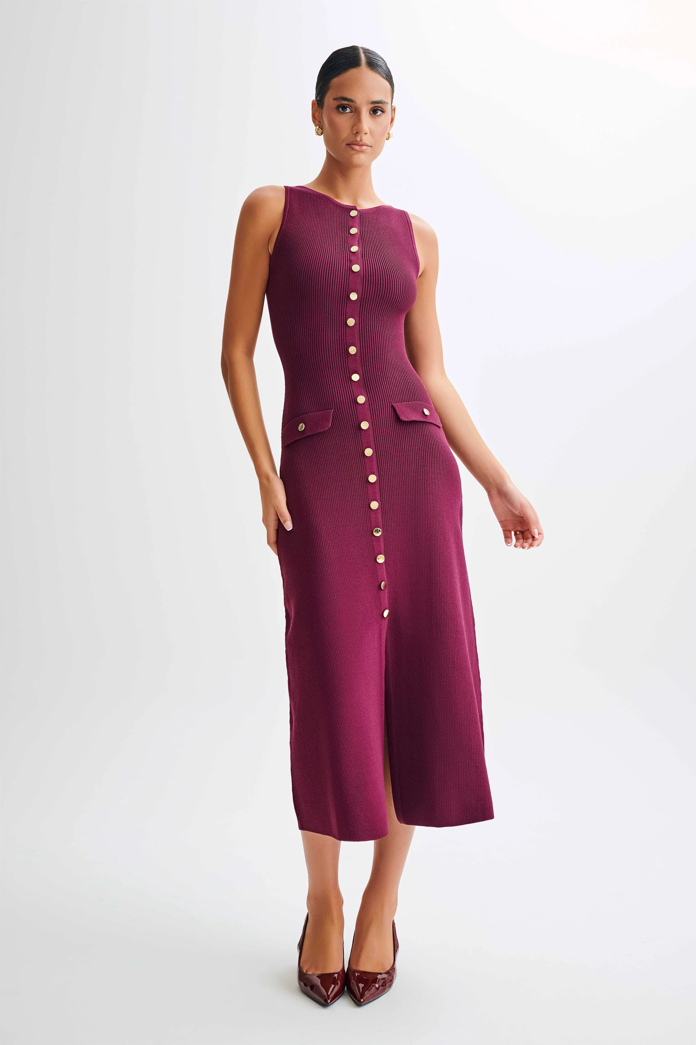 Sawyer Sleeveless Buttoned Maxi Dress - Plum | MESHKI US