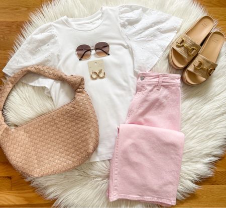 Happy Saturday Friends! 🌸  Here’s a Spring look for you today!  I’m OBSESSED with these High Rise Sailor Wide Leg pants and they now come in this pretty pink color!  Styled them with this flutter sleeve top & slide sandals!  This bag is not online but I’ll let you know when it is… hoping for tomorrow 🤞 Everything is linked in my bio & stories for you! 🤍 

#LTKshoecrush #LTKfindsunder50 #LTKstyletip