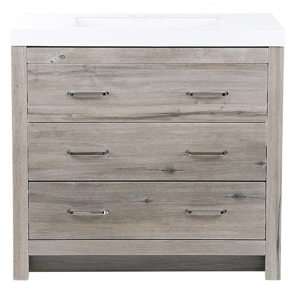 Glacier Bay Woodbrook 37 in. W Bathroom Vanity in White Washed Oak with Cultured Marble Vanity To... | The Home Depot