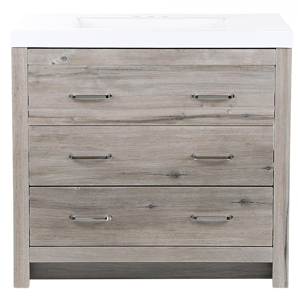 Glacier Bay Woodbrook 37 in. W Bathroom Vanity in White Washed Oak with Cultured Marble Vanity To... | The Home Depot