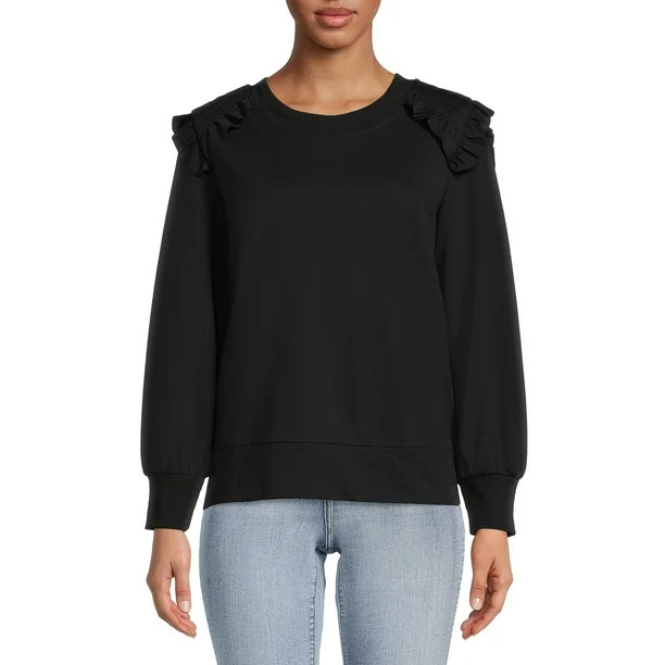 Time and Tru Women's Quilted Ruffle Sweatshirt - Walmart.com | Walmart (US)