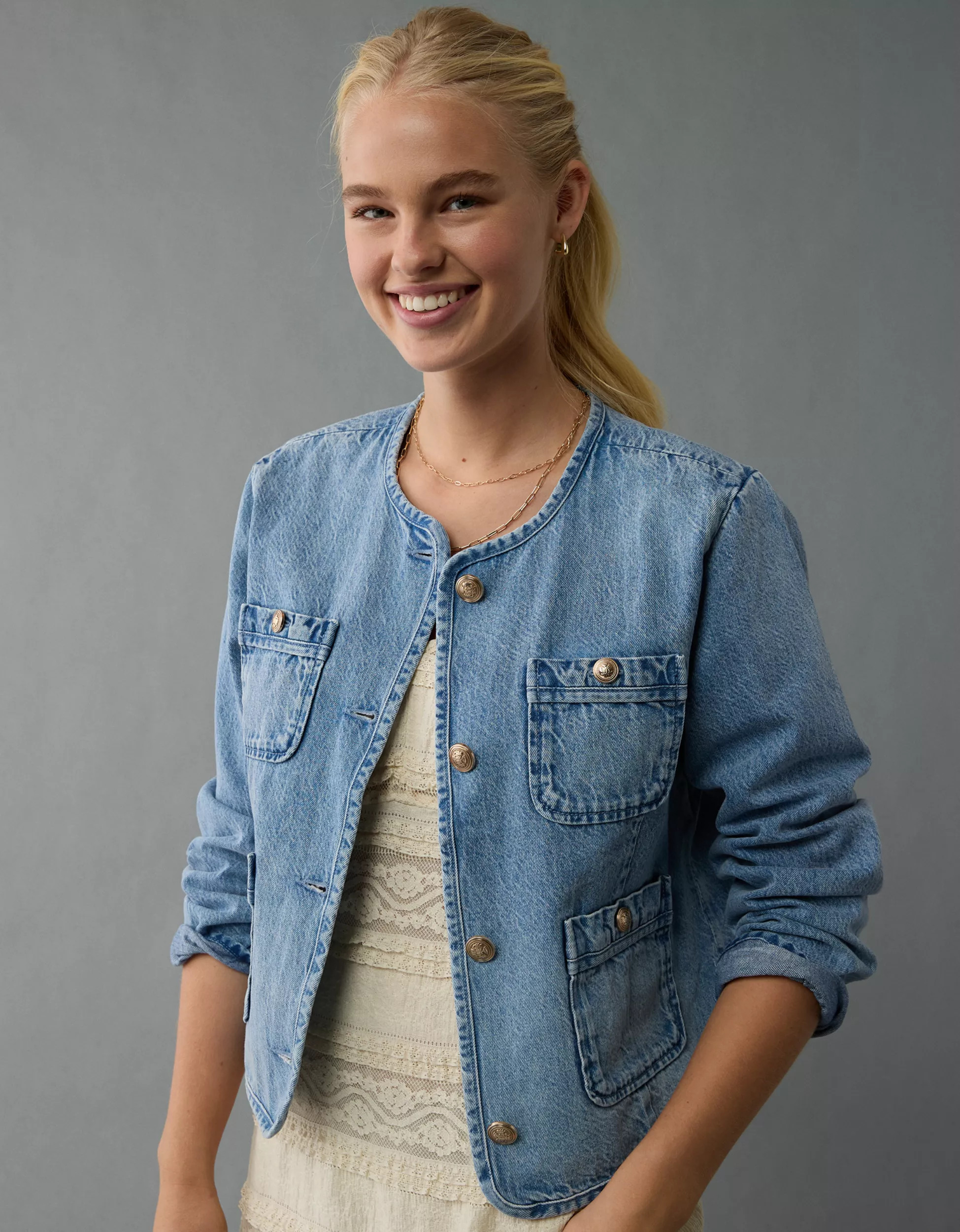 AE Collarless Denim Jacket | American Eagle Outfitters (US & CA)