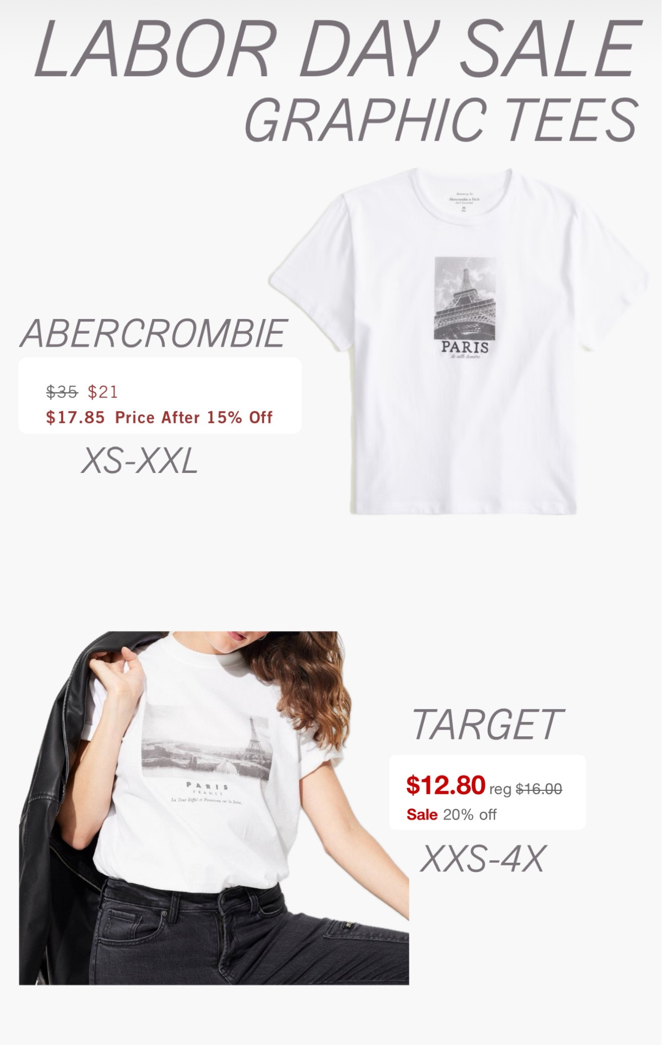 Abercrombie Labor Day sale and target Labor Day sale are both live! Get some cute graphic tees for under $20!
........
Baby tee oversized tee cropped tee Paris tee Paris shirt Target finds target new arrivals Abercrombie finds Abercrombie tee Paris tshirt graphic tee graphic tee shirt under $20 graphic tee under $20 graphic tee under $15 Labor Day sale finds target fashion plus size tee plus size graphic tee back to school shopping back to school outfit anine bing dupe oversized sweatshirt 

#LTKPlusSize #LTKOver40 #LTKStyleTip