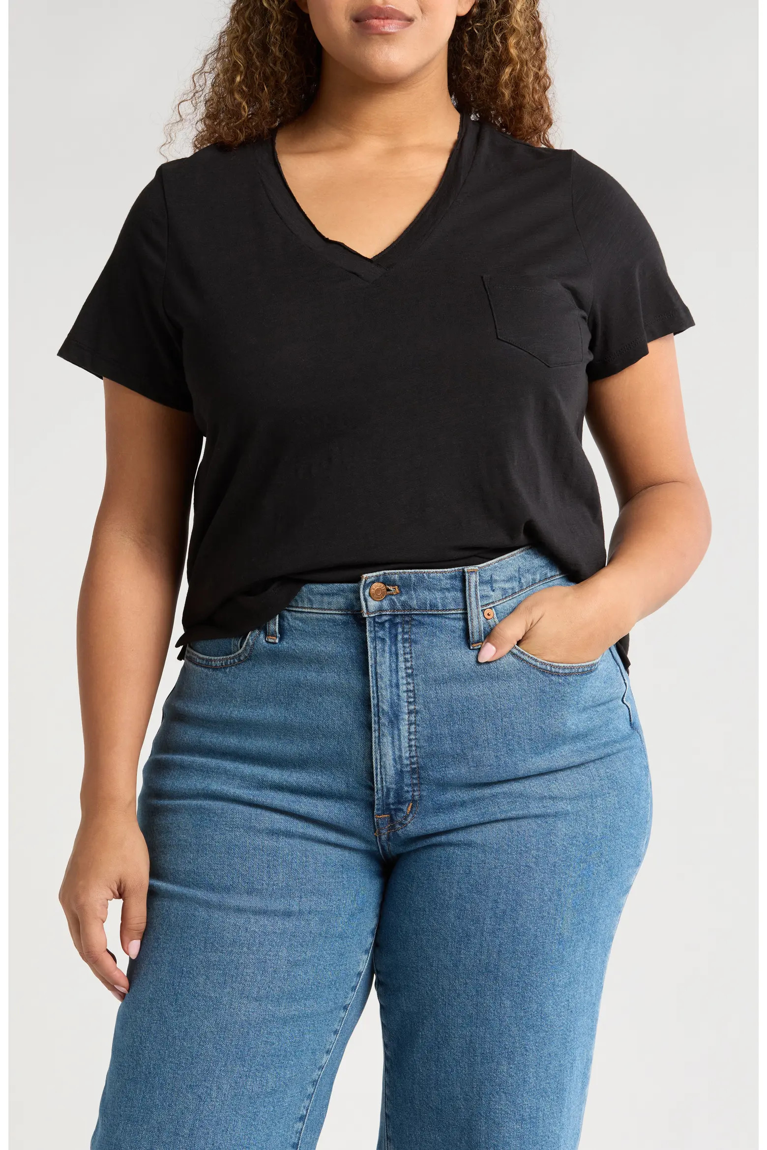 Short Sleeve Cotton & Modal V-Neck Pocket T-Shirt (Women) | Nordstrom | Nordstrom