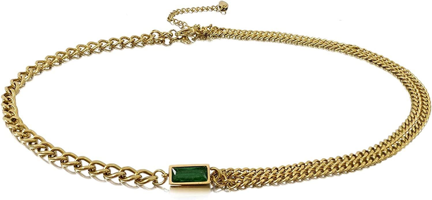 JA.S.JR 18K Gold Plated Emerald Choker Necklaces Chain Necklace Gold Necklaces for Women | Amazon (US)