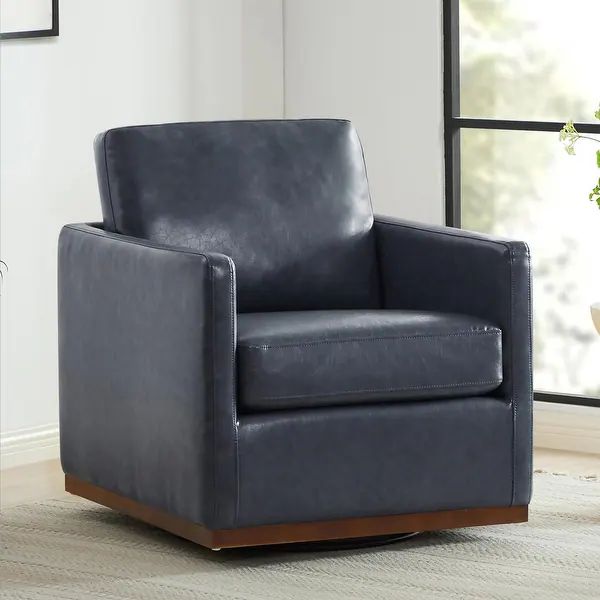 Shane Modern Swivel Accent Arm Chair - Navy Blue-Faux Leather - Single | Bed Bath & Beyond