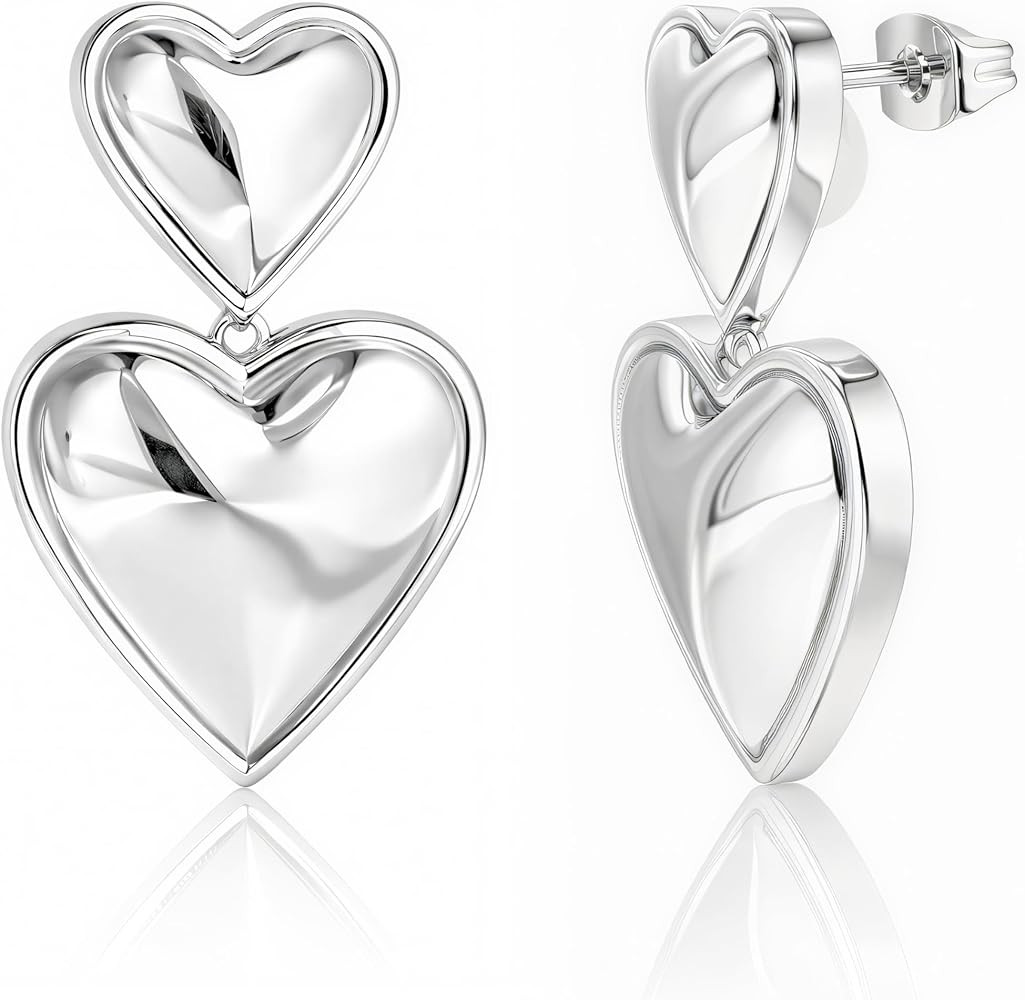 Amazon Essentials Large Brass Double Heart Stacked Dangle Earrings for Women with Secure Pushback... | Amazon (US)