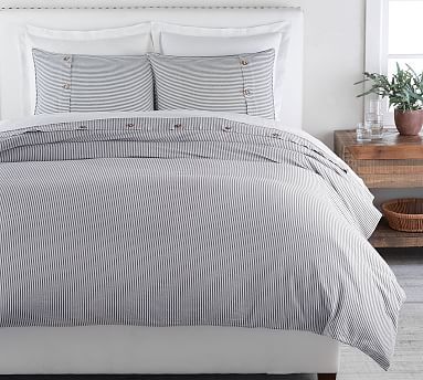 Wheaton Striped Linen/Cotton Duvet Cover & Shams - Navy | Pottery Barn (US)