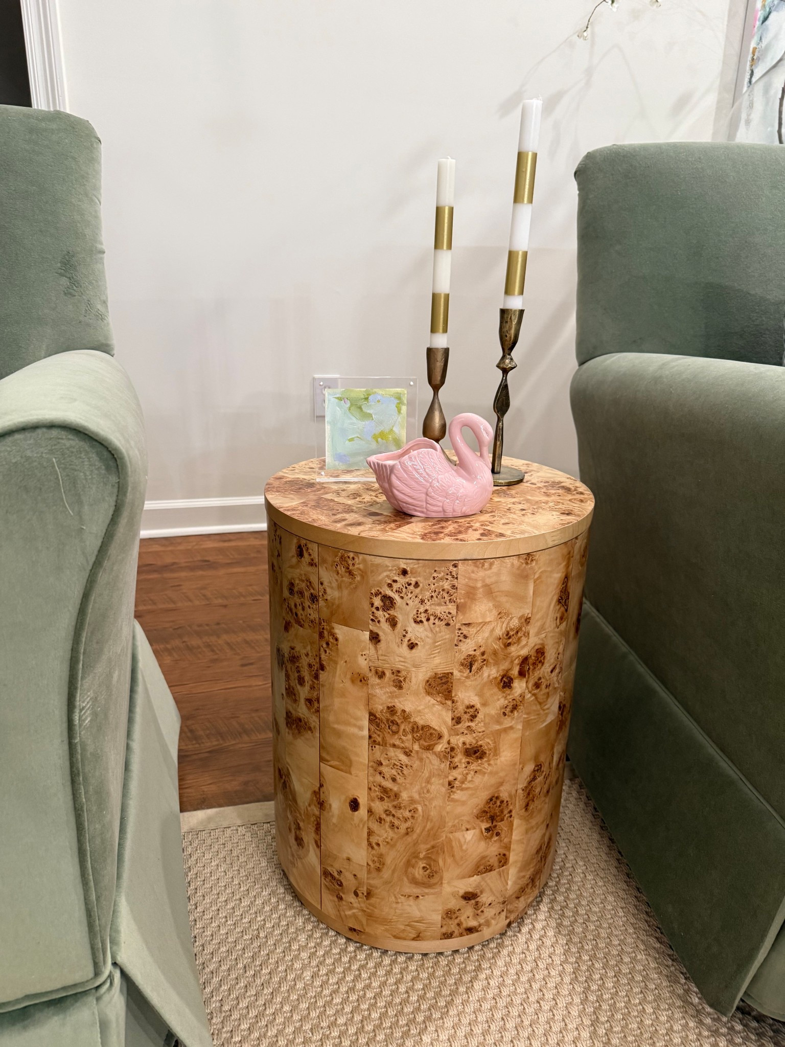 The Better Homes & Gardens Burl Wood Drum End Table is a stylish and functional piece that adds warmth and character to any space. Featuring a stunning burl wood veneer with a natural, organic pattern, this end table blends seamlessly with modern, transitional, or bohemian décor styles. Its round, drum-shaped design offers a sleek yet sturdy structure, perfect for use as a side table, accent piece, or even a chic nightstand. The hidden storage compartment adds practicality, making it an excellent choice for both aesthetics and functionality. #BetterHome&Garden #EndTable #LTKHome

#LTKHome #LTKStyleTip