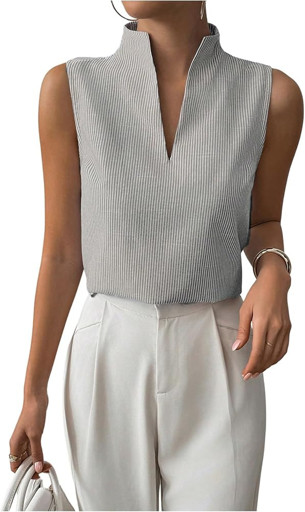 SOLY HUX Women's Work Outfits V Neck Sleeveless Blouses Summer Casual Tank Tops Business Office D... | Amazon (US)