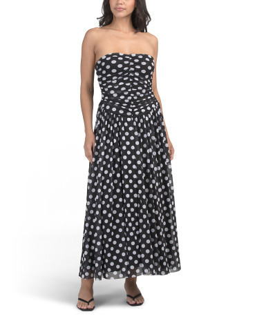 Strapless Polka Dot Ruched Midi Dress for Women | Polyester/Elastane | Marshalls