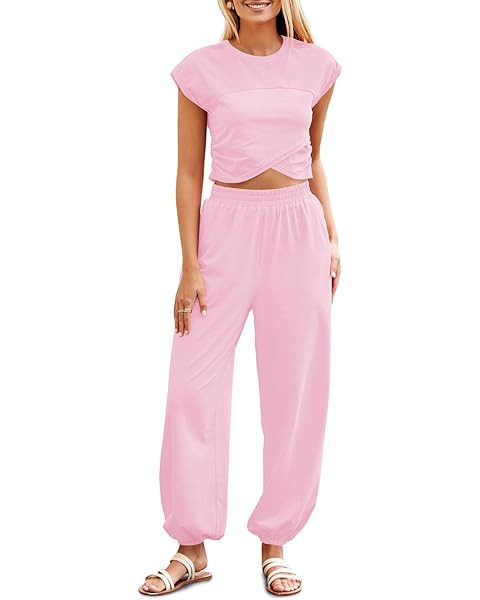 Women 2 Piece Outfit Set Loungewear Cropped Tops and Jogger Sweatpant Matching Set Coordinated Sw... | Amazon (US)