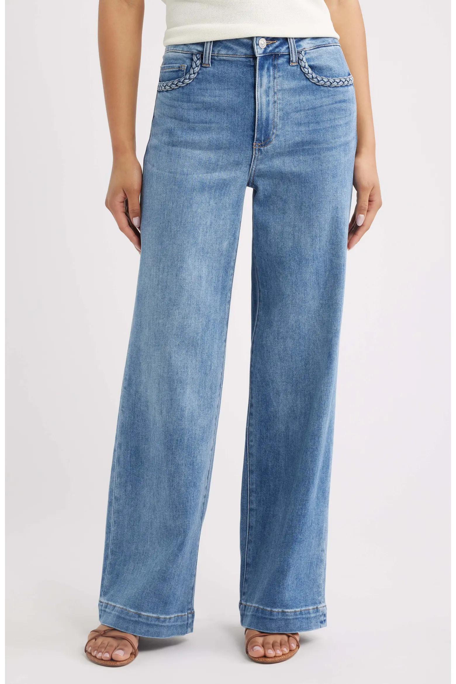 Anessa Braided Pocket High Waist Wide Leg Jeans (Women) | Nordstrom | Nordstrom