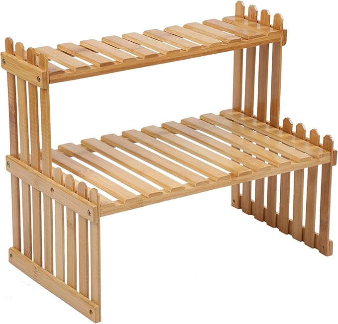 14.6"/18.5" 2 Tiers Bamboo Plant Stand Shelf,Desk Flower Pot Holder,Adjustable Desktop Shelf Disp... | Amazon (US)
