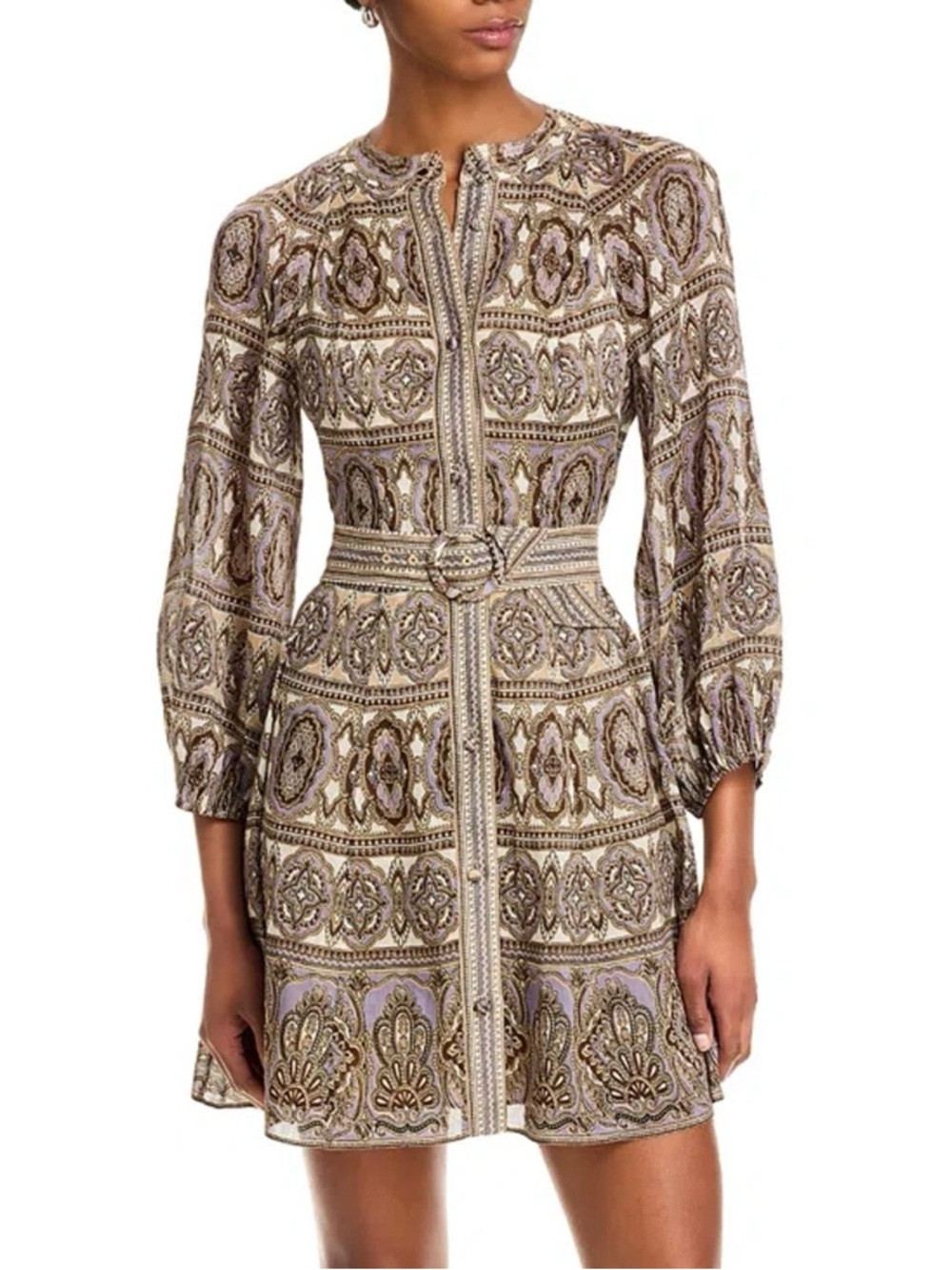 Veronica Beard Taupe Paisley Tie-Waist 3/4 Sleeve - Kumar Dress | Poshmark