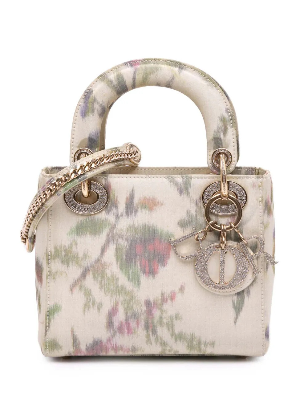 Christian Dior Pre-Owned 2019 Mini Satin Floral Crystal Lady Dior satchel - White | Farfetch Global
