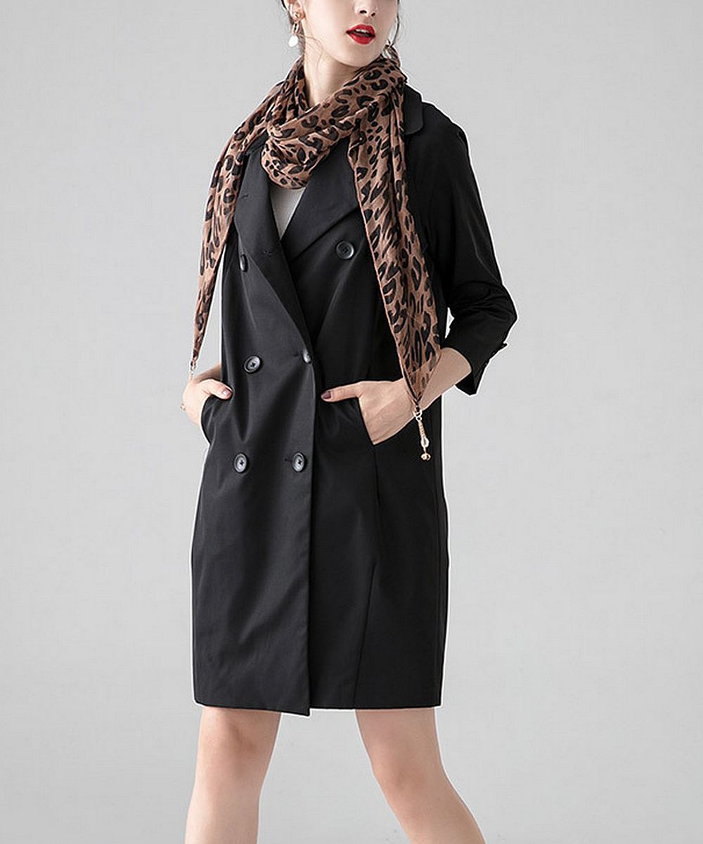 Enzo Fleur Women's Pea Coats Black - Black Peacoat - Women | Zulily