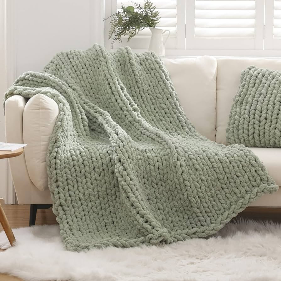 WESHIONGOO Chunky Knit Blanket Throw 50"×60" Knitted Throw Blankets for Couch Bed Fluffy Soft Bl... | Amazon (US)