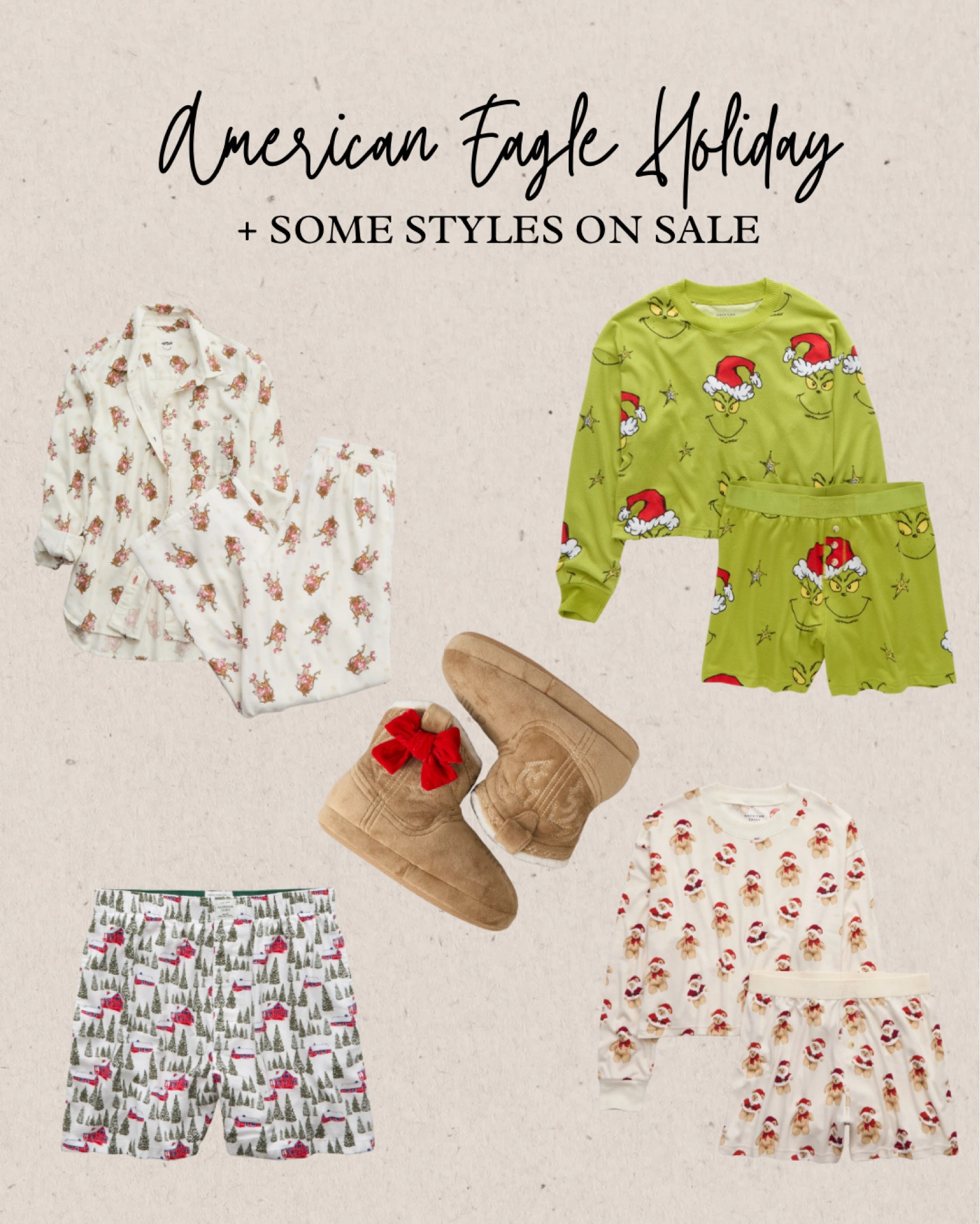 aerie pj sets + slippers 🎄

grinch matching pjs are back + new styles
cowboy boot slippers with a bow under $25

#LTKHoliday #LTKSeasonal #LTKSaleAlert