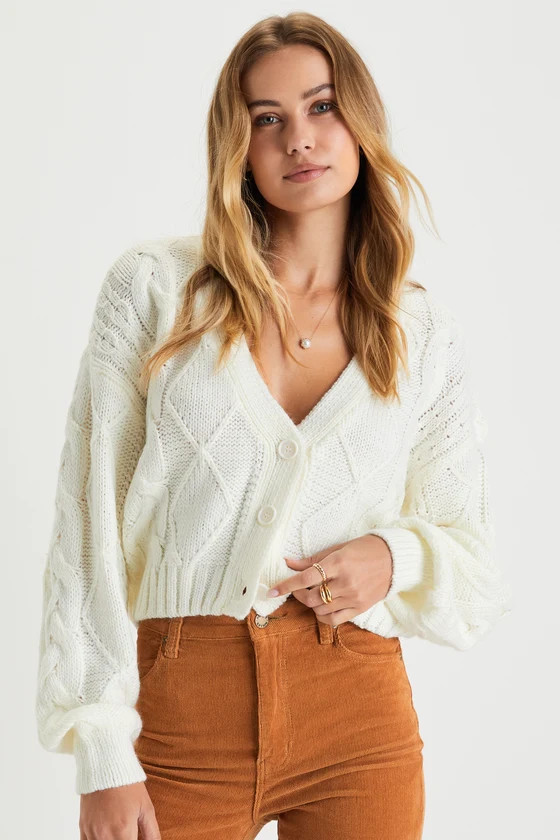 Cabin Charm Ivory Cable Knit Cardigan Sweater | Lulus (US)