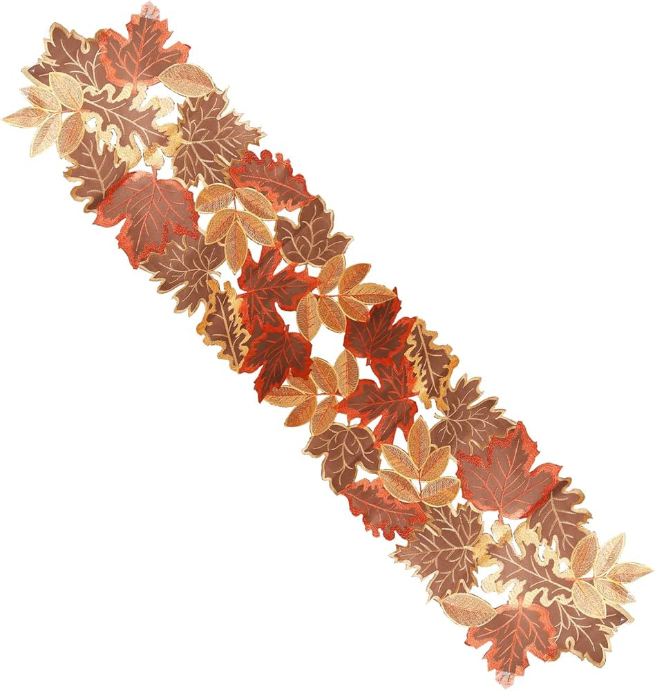 Fall Harvest Table Runner 13"x70", Cutwork Applique Embroidered Leaves Table Runner Maple Leaves ... | Amazon (US)