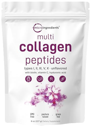 Micro Ingredients Multi Collagen Peptides Powder, 8oz | Type I, II, III, V, X + Biotin, Vitamin C & Hyaluronic Acid | Unflavored | Supports Hair, Skin & Joint Health | Keto, Non-GMO | Amazon (US)