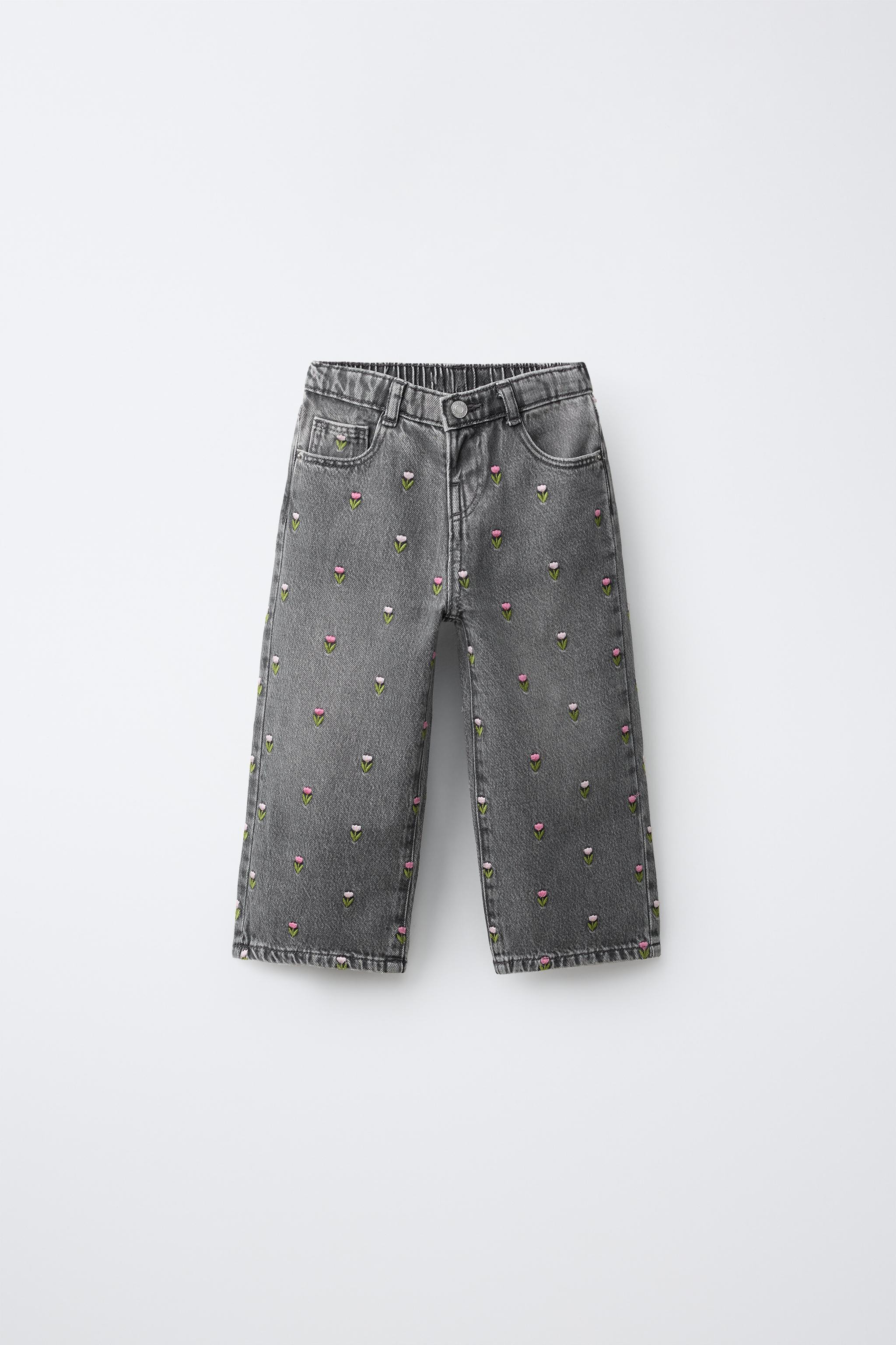 TULIP EMBROIDERED CULOTTE JEANS | Zara US