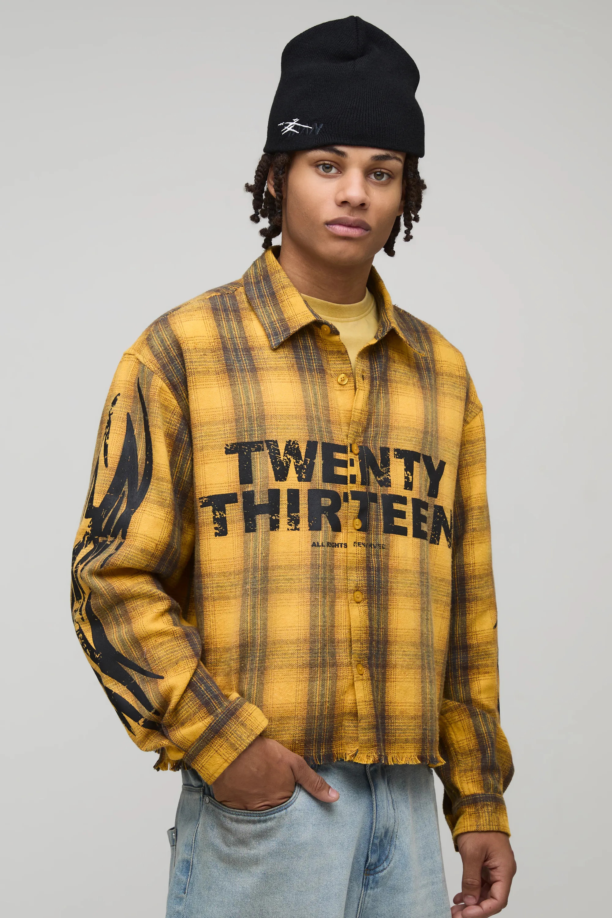 Yellow Oversized Boxy Twenty Thirteen Check Long Sleeve Shirt | BOOHOOMAN USA | boohooMAN (US & Canada)