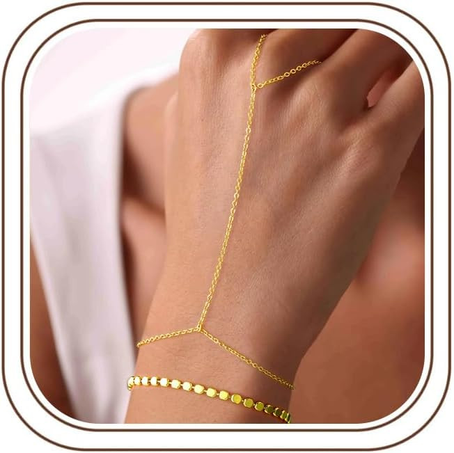 Yoosteel Hand Chain Bracelet for Women - Dainty 14K-Gold-Plated Finger Ring Hand Chains Layered T... | Amazon (US)
