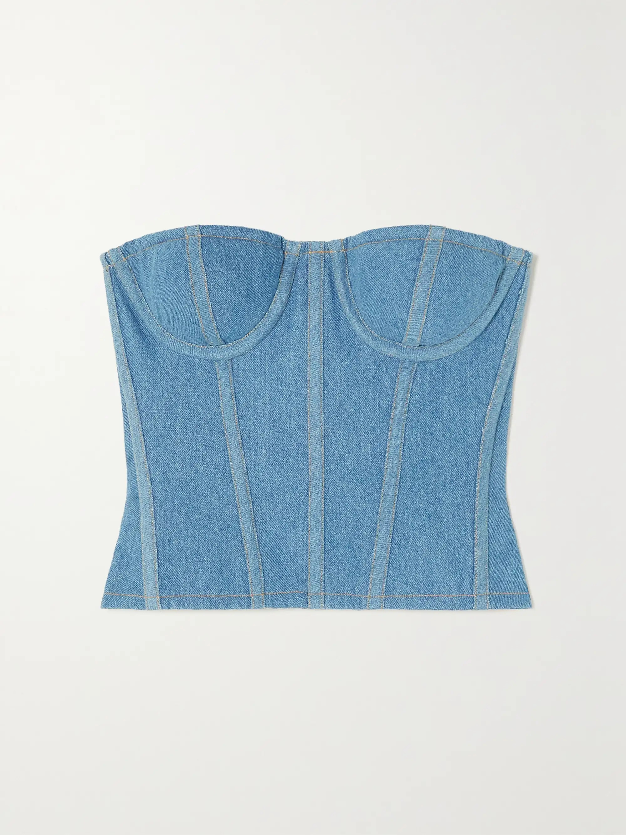 Strapless paneled denim bustier top | NET-A-PORTER (US)