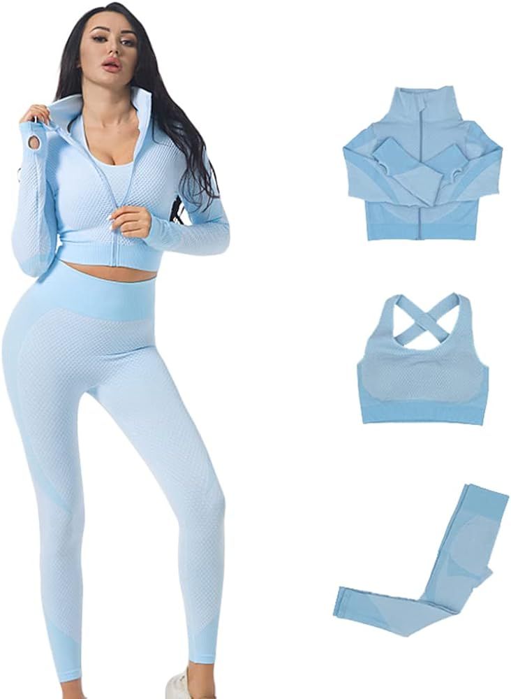 Veriliss 3pcs Seamless Outfit Workout Sets Gym for Women, Fitness Sports School Running Clothes Y... | Amazon (US)