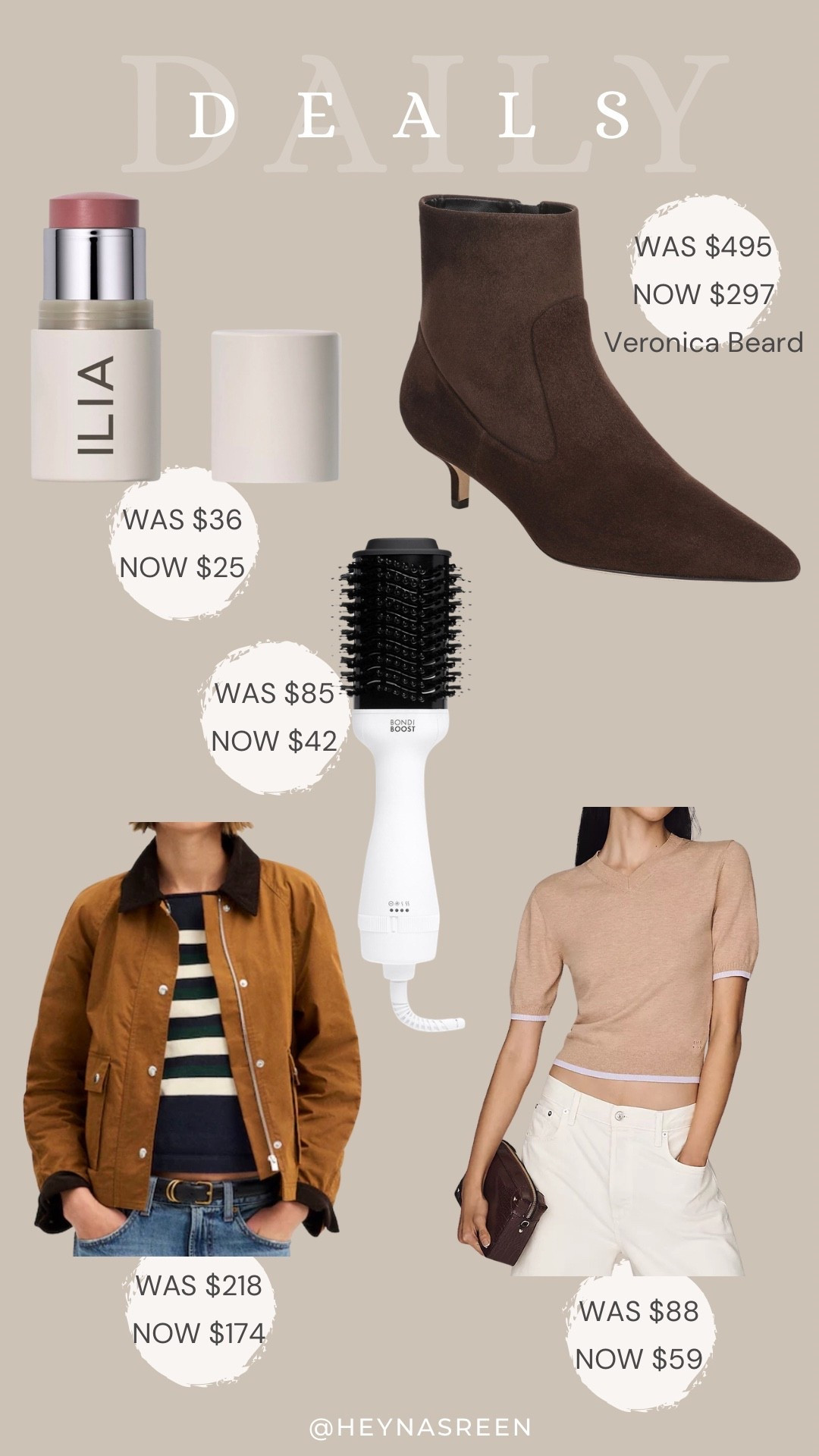 Daily deals on Ilia blush & lip tint, Veronica Beard boots, Anthropologie sweater, Bondi Boost hair dryer brush, Madewell jacket