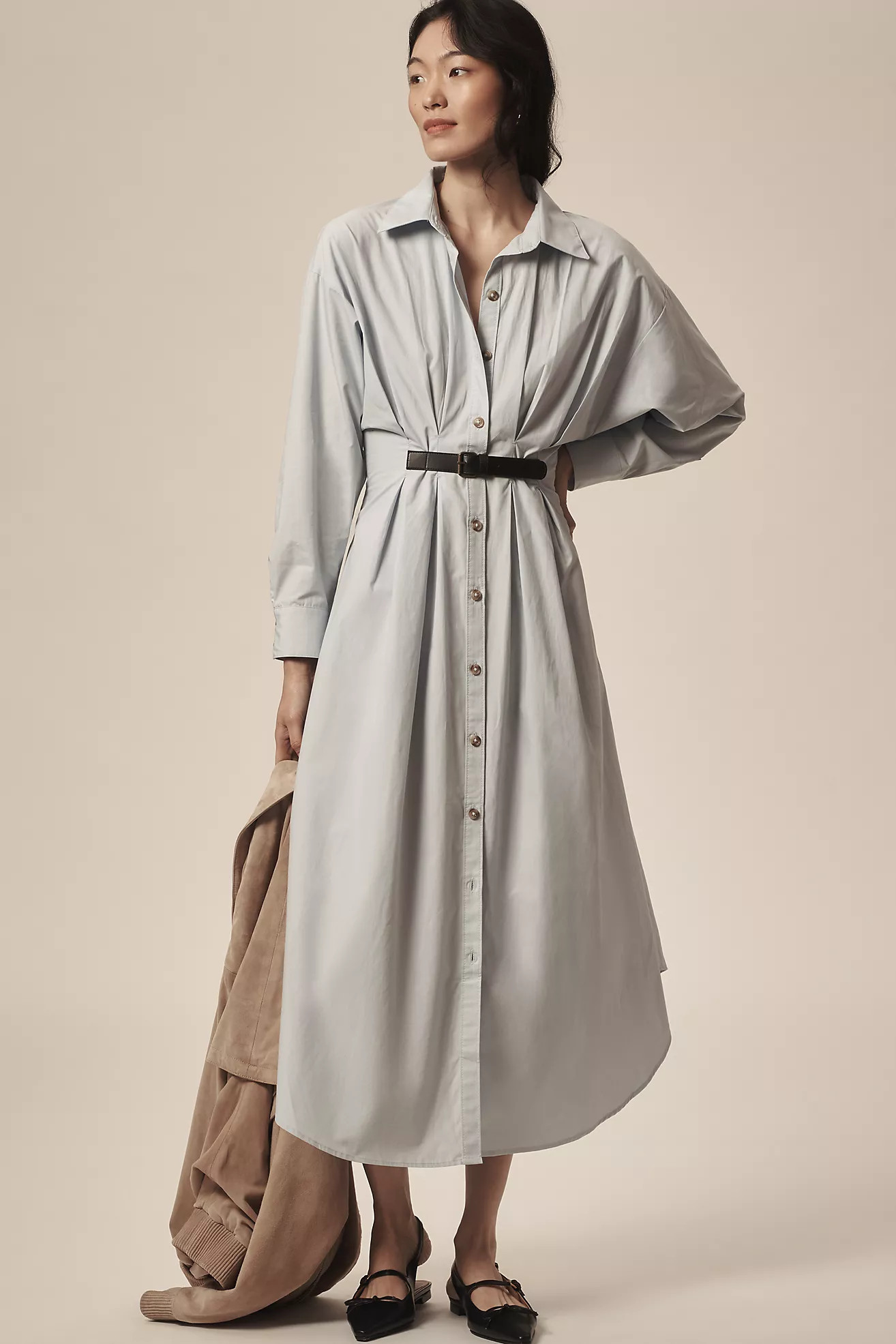 By Anthropologie Pleated Buckle Midi Shirt Dress | Anthropologie (US)