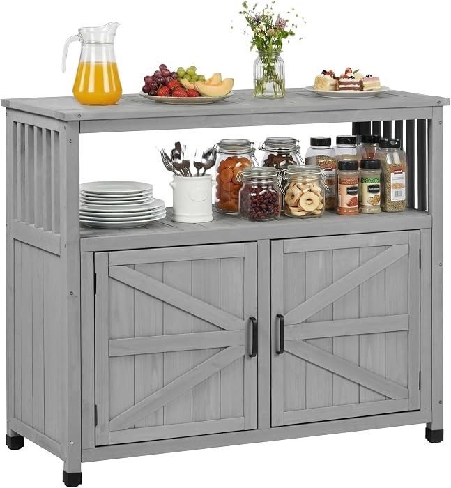 Mederlo Wooden Patio Bar Table with Storage, Cedar Outdoor Buffet Cabinet Sideboard, 42 x 18 x 37... | Amazon (US)