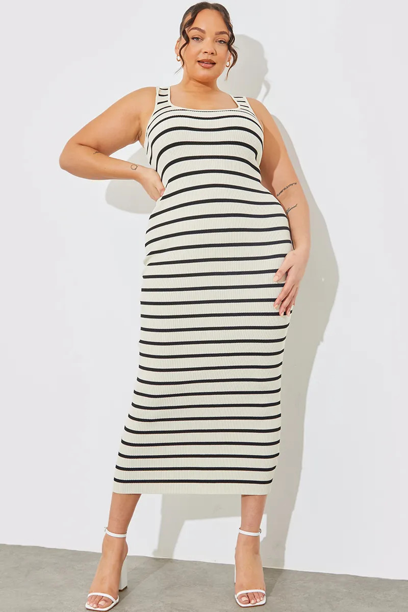 Knitted Rib Stripescoop Neck Maxi Dress-In The Style | In The Style (UK)