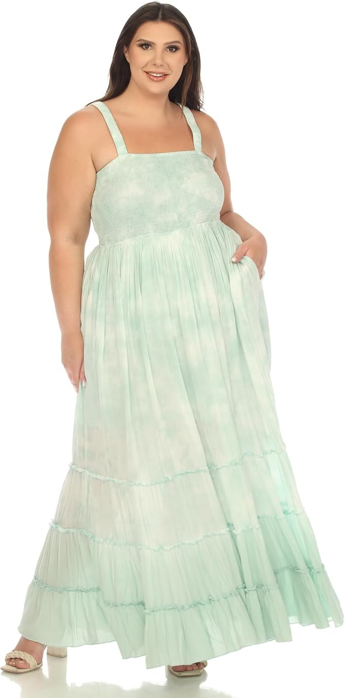 white mark Women's Plus Size Smocked Ruffle Maxi Dress | Amazon (US)