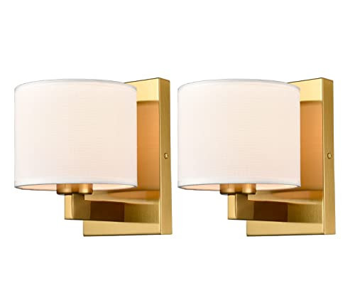 SAMTEEN Gold Wall Sconces Set of Two Mid Century Modern Brass Sconces Wall Lighting with Drum Shade Wall Lamp for Bedroom Hallway Foyer Living Room | Amazon (US)