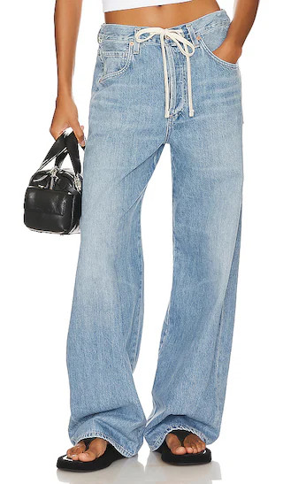 Brynn Drawstring Trouser Jeans in Blue Lace | Revolve Clothing (Global)