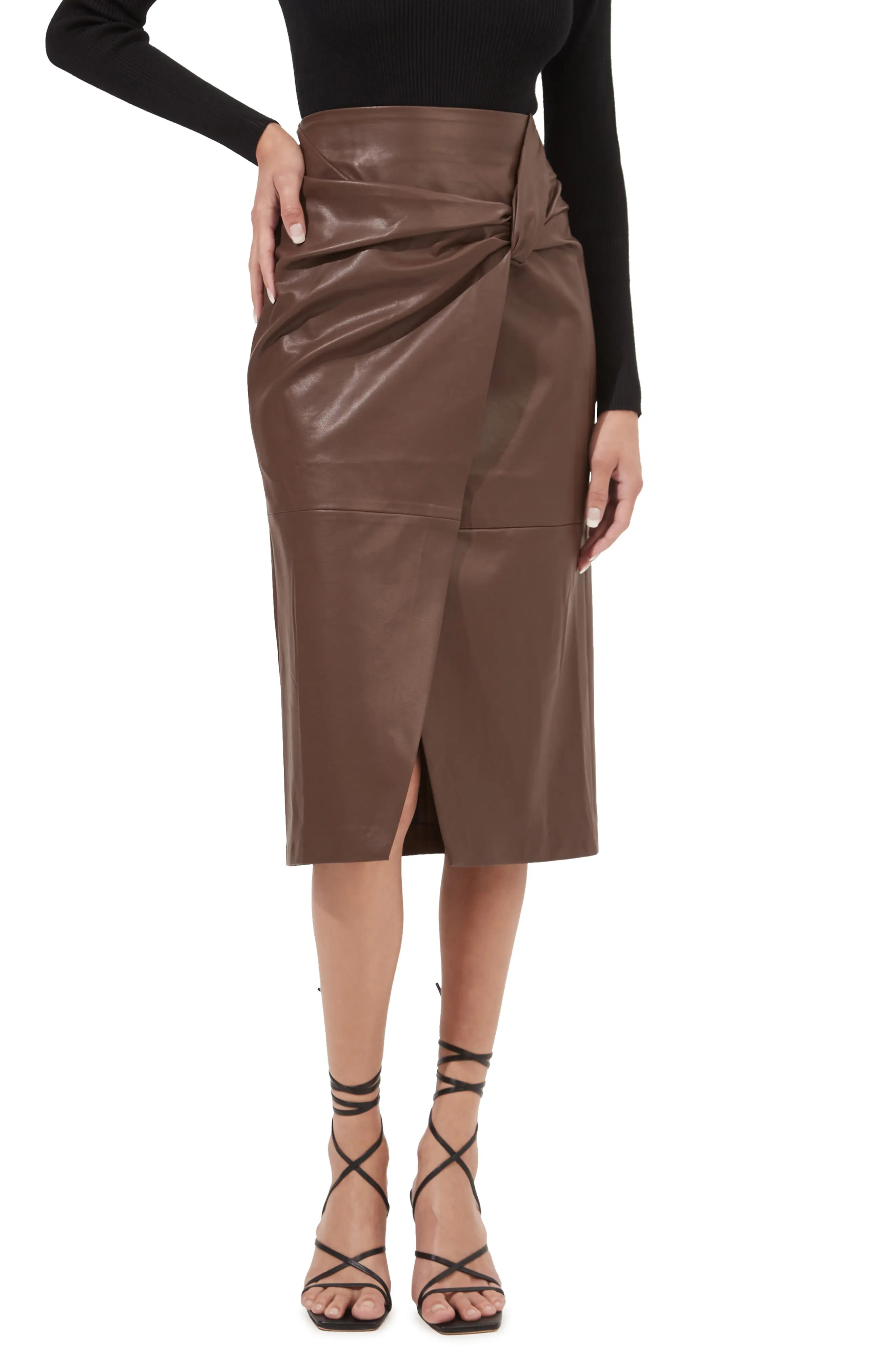 ASTR the Label Kari Faux Leather Midi Skirt in Brown at Nordstrom, Size Small | Nordstrom