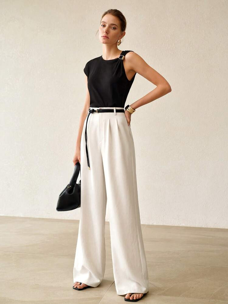 MOTF PREMIUM FASHIONABLE ELEGANT WIDE LEG TROUSERS WITHOUT BELT | SHEIN
