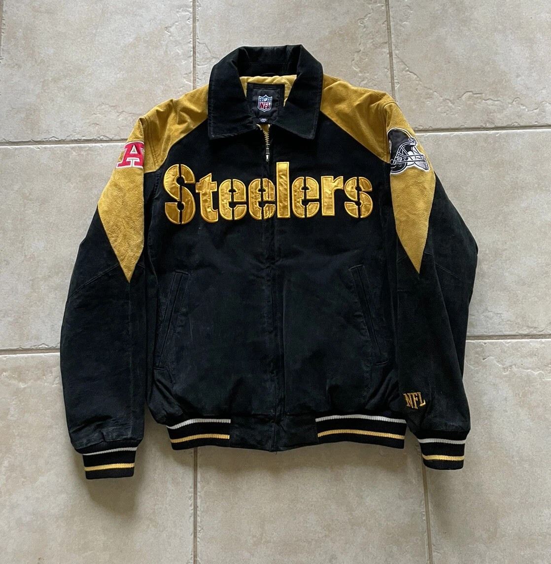 Pittsburgh Steelers Men’s Heavy Leather Suede Jacket NFL Size Large Vintage | eBay US