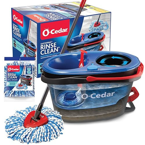 O-Cedar RinseClean Spin Mop & Bucket System + 1 Extra Mop Head | Clean with Clean Water | Removes 99% of Bacteria | Amazon (US)