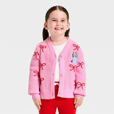 Toddler Girls' Bluey Valentines Cardigan Sweater - Pink 2T | Target