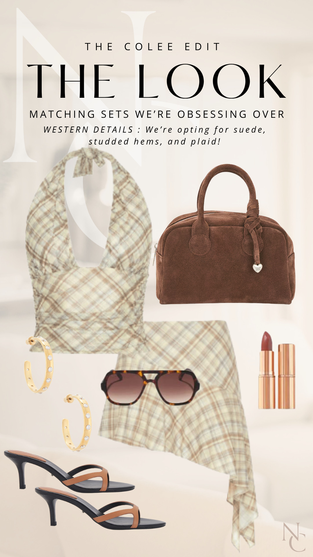 Plaid is officially coming back into the rotation. This halter set feels like the perfect bridge into fall—especially with suede, tortoise sunnies and a great brown lip. Still warm-weather appropriate, but definitely giving next season. Shop it here.

#LTKdayinmylife #LTKgrwm #LTKootd