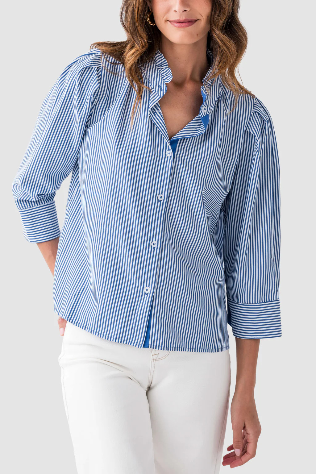 Jodifl Striped 3/4 Sleeves Button-up Top | Social Threads