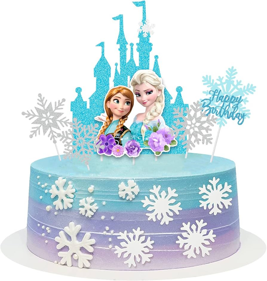 Frozen Castle Birthday Cake Topper Winter Princess Birthday Supplies Snowflake Cartoon Theme Cake... | Amazon (US)
