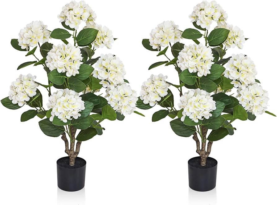 35inch Faux Hydrangea Flowers Outdoor, Artificial Hydrangea Trees, Lifelike Fake Flowers Potted f... | Amazon (US)