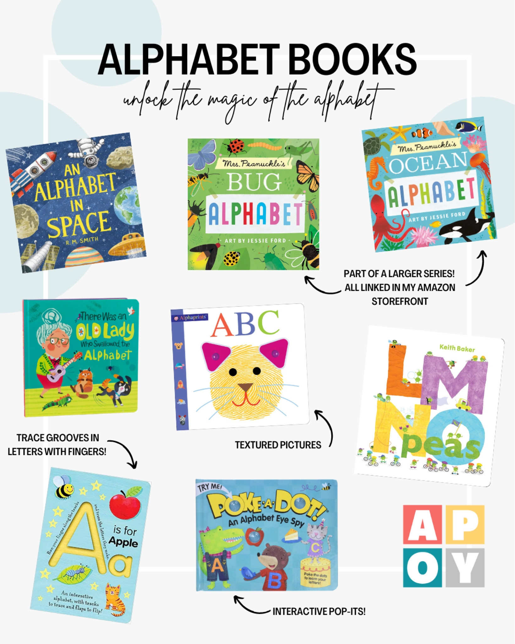 A collection of our favorite ABC books for children! PLUS, 10 reasons why it’s important to read them to your child! 🙌🏼

Building Foundation for Literacy: ABC books introduce the fundamental building blocks of language, helping children recognize letters, sounds, and words. This forms the foundation for reading and writing skills. 
Language Development: By exposing kids to different words and sounds, ABC books enhance their vocabulary and language comprehension, which is crucial for effective communication. 
Phonemic Awareness: These books often use rhymes and repetitive patterns, fostering phonemic awareness—the ability to identify and manipulate individual sounds in words, a critical skill for reading. 
Cognitive Stimulation: Reading engages a child's brain, stimulating cognitive development, improving memory, concentration, and analytical thinking. 
Parent-Child Bonding: Reading together creates a special bond between parents and children. It provides an opportunity for quality time, conversation, and shared experiences. 
Positive Associations with Reading: Introducing kids to books early on cultivates a positive attitude towards reading, making it an enjoyable activity rather than a chore. 
Imagination and Creativity: ABC books often come with vibrant illustrations and imaginative stories, fueling a child's creativity and fostering their imagination. 
Preparation for School: Exposure to ABC books before starting school gives children a head start in the learning process, helping them feel more confident and prepared. 
Cultural Awareness: Many ABC books incorporate diverse themes and characters, promoting cultural awareness and understanding from a young age. 
Life-long Learning: Early exposure to reading sets the stage for a life-long love of learning, encouraging kids to explore new subjects and ideas throughout their lives.

#LTKkids #LTKBacktoSchool #LTKunder50
