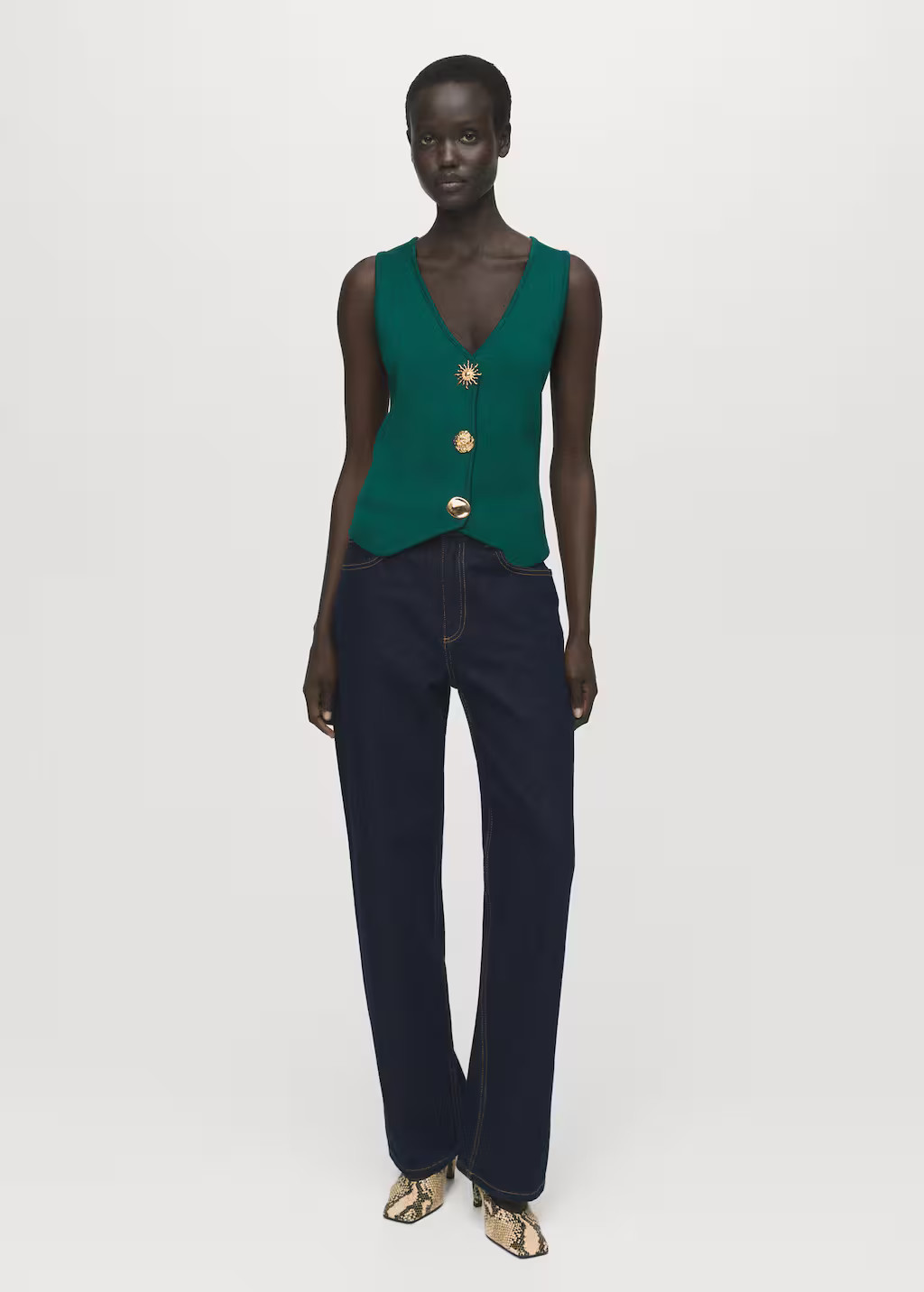 Knitted vest with jewel buttons dark green - Women - M - MANGO | Mango (US/MX/AU)